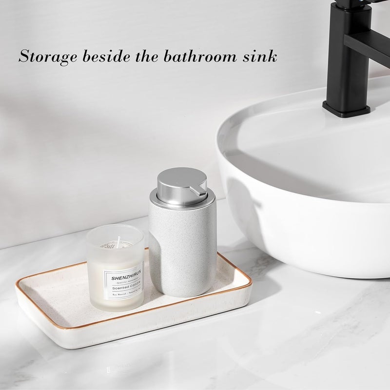 Pottify 10"×6"×1" Bathroom Vanity Tray for Countertop- Ceramic Decorative Organizer Tray for Dresser Tops, Toilet, Perfume, Sponge Holder Soap Dish Dispenser for Kitchen Counter- Reactive White - Image 3